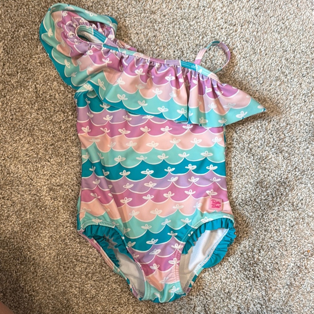 Ruffle Butts Pink and Blue One-Shoulder Ruffle Swimsuit